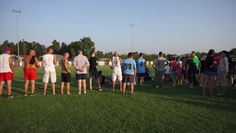 Football-tournament-match-in-Croatia,-city-of-Durdenovac,-Popular-sports-Soccer,-played-by-amateurs-of-all-ages,-The-crowd-follows-the-tense-match