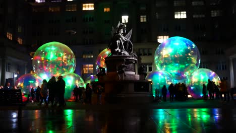 Evanescent-Glowing-Bubble-Artwork-At-Exchange-Flags-Square-Nelson-Monument-Liverpool-River-Of-Light-Event