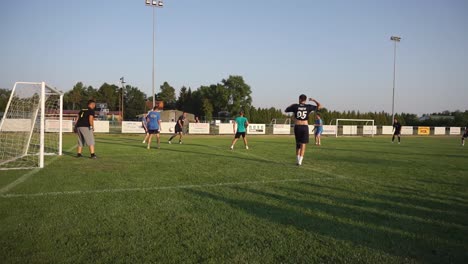 Football-tournament-match-in-Croatia,-city-of-Durdenovac,-Popular-sports-Soccer,-played-by-amateurs-of-all-ages,-player-didnt-score-a-goal