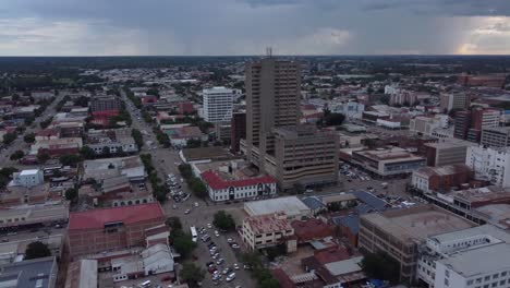 Drove-video-of-the-National-Railways-Headquarters-in-Bulawayo,-Zimbabwe