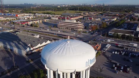 City-of-Toronto-water-tower-surrounded-by-commercial-and-industrial-buildings-in-Scarborough