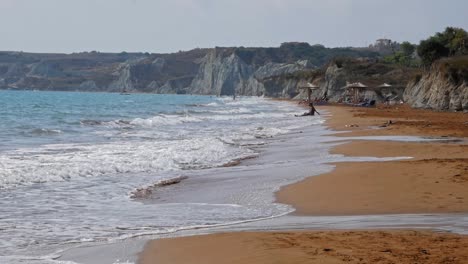 Idyllic-Scenery-Of-Megas-Lakkos-Beach-With-Waves-Rolling-On-Shore---static-shot