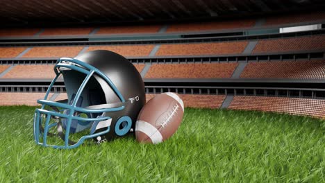 a-football-helmet-and-football-on-grass-and-stadium-with-copy-space