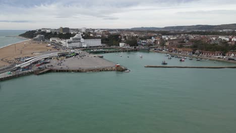 Folkestone-Harbour-and-town-Kent-UK-Aerial-point-of-view-4k-footage