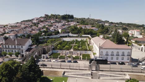 Fly-over-Jardim-Municipal-de-Castelo-Branco-towards-Gardens-of-the-Ancient-Bishop's-Palace