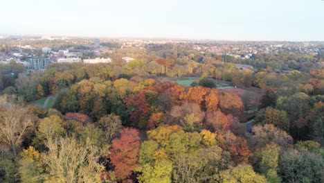 Aerial-view-of-autumn-city-park-in-Belgian-Capital-Brussels