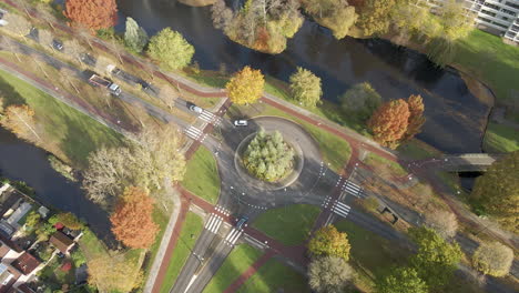 High-angle-view-of-a-busy-roundabout-in-the-Netherlands
