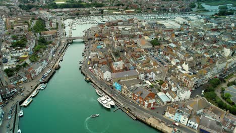 The-Harbour-At-Weymouth-On-The-Dorset-Coast---aerial-drone-shot