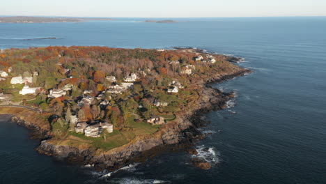 Breath-taking-aerial-wide-angle-shot-of-Prouts-neck-in-Scarborough,-Maine