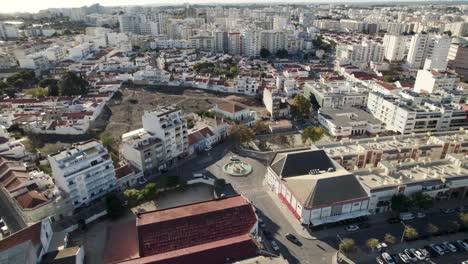 Aerial-top-down-view-Portimão-residential-buildings-and-street-roads-from-Above---Algarve