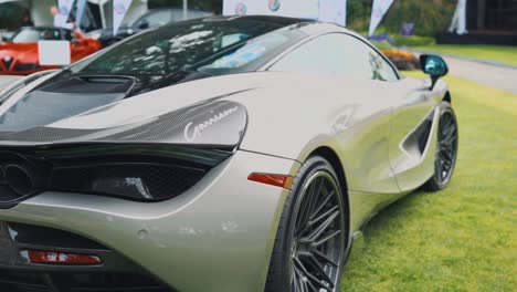 Mclaren-Usa-Marcha-Atrás-Para-Estacionar-En-El-Césped-En-Una-Exhibición-De-Autos-De-Lujo