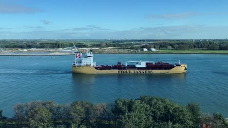 A-yellow-tanker-passes-by-in-Rotterdam