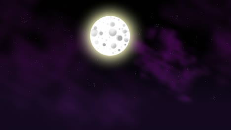 Espeluznante-Animación-De-Noche-Estrellada-Nublada-Púrpura-Con-Nubes-En-Movimiento-Y-Escena-De-Aprendizaje-Educativo-De-Luna-Ilustrada-Brillante