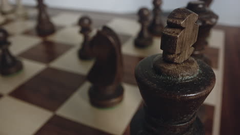 Tactical-Move-of-Black-King-Retreats-Back-to-Protect-Queen-Chess-Piece,-closeup