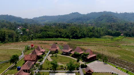 Balkondes-Ngadiharjo-facility-in-Magelang,-Indonesia,-aerial-panorama