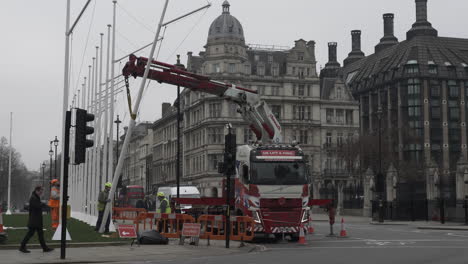 Crane-Lorry-Helping-To-Install-Flagpole-In-Parliament-Square-Gardens