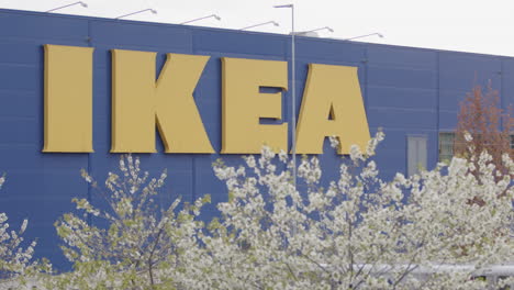 Zoom-In---Weiße-Kirschblüte-Vor-Einem-Ikea-kaufhaus