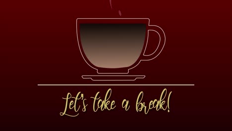 Slick-and-fun-animated-line-drawing-motion-graphic-of-a-coffee-cup-filling-from-a-jug-on-a-red-background,-with-the-message-Let's-Take-a-Break
