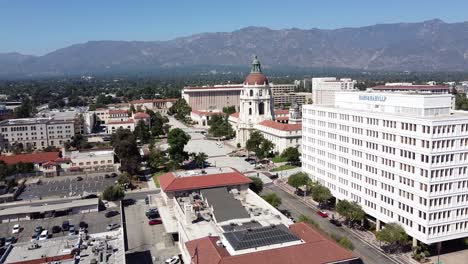 Aerial-view-above-Pasadena-neighborhood-around-city-hall