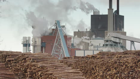 Inclinar-Hacia-Arriba:-Una-Fábrica-De-Pulpa-De-Madera-Y-Enormes-Pilas-De-Troncos-De-árboles