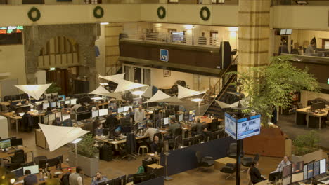 Tilt-down-of-people-working-at-the-Amsterdam-Stock-Exchange