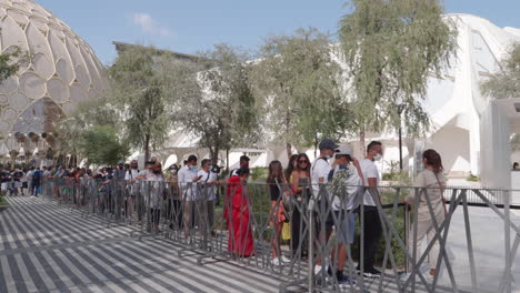 A-large-queue-of-people-at-the-entrance-to-the-pavilion-at-Dubai-Expo-2020