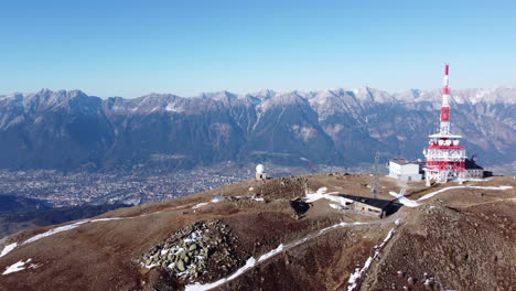 Patscherkofel-Mountain-Station,-Innsbruck-Tyrolean-Alps,-Aerial-Reveal