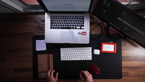 Static-top-view-of-hands-typing-on-keyboard,-internet-search