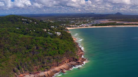 Aerial-View-Noosa-National-Park-And-Noosa-Heads-Coastal-Town-In-Queensland,-Australia