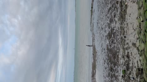 Man-cleaning-beach-at-Changi-Beach,-Singapore