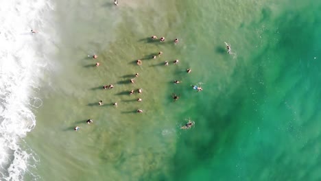 Tiro-Giratorio-De-Drones-De-Personas-Dentro-Del-Mar-En-Verano-Brasil,-Florianópolis