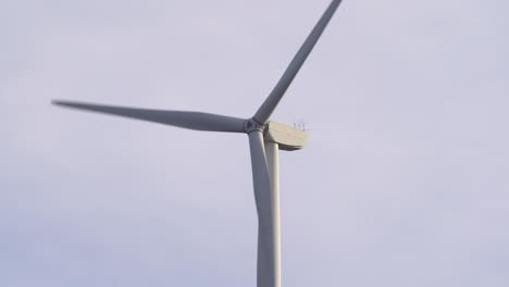 Bird-getting-close-to-rotating-wind-turbine-in-Gismarvik-Norway---Static-closeup-of-Enercon-wind-turbine-producing-renewable-electricity