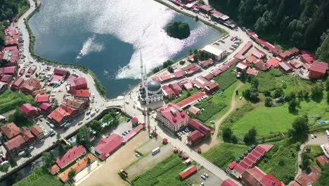 aerial-drone-circling-over-a-mosque-in-a-small-village-around-the-mountains-of-Uzungol-Trabzon-on-a-sunny-summer-day-in-Turkey