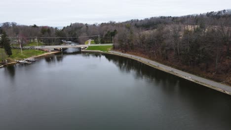 The-bridge-at-Mona-Lake-in-Lake-Harbor-Park-via-Drone
