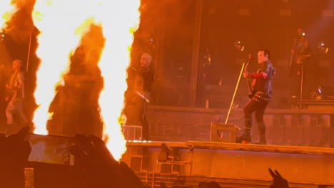 Hand-held-Footage-Of-Rammstein-Up-Close-Performing-In-Estonia-With-Large-Flames-Coming-Out-Of-The-Stage
