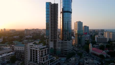 Dar-es-Salaam---Tanzania---June-16,-2022---Cityscape-of-Dar-es-Salaam-at-sunset-featuring-residential-and-office-buildings