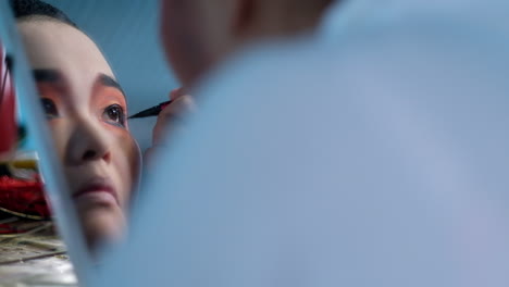 Chinese-Opera-Actor-Applies-Make-Up-Backstage