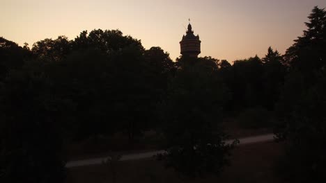 Una-Revelación-Lenta-Y-Constante-Sobre-Un-Pequeño-Bosque-Con-Una-Torre-De-Agua