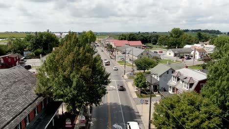 Slow-aerial-dolly-shot-featuring-small-businesses-in-Lancaster-County-PA-Amish-tourist-country