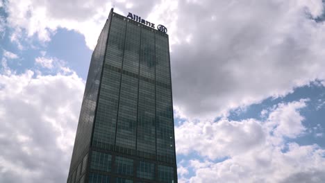 Modern-Allianz-Tower-in-Berlin-under-blue-sky-next-to-Treptowers-and-River-Spree