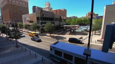 Time-Lapse-traffic-on-South-Central-Avenue-approaches-Washington-Street,-Phoenix,-Arizona