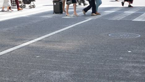 Landscape-view-of-the-lower-view-into-the-road-crossing-while-people-crosing-the-road-in-summer-daytime-in-Shibuya,Tokyo,Japan