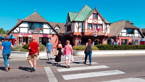 Panoramic-shot-of-the-streets-in-the-danish-styled-city-of-Solvang,-California,-USA