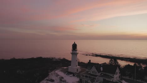 Slow-AERIAL-Orbit-of-Cape-Elizabeth-Lighthouse-at-sunrise