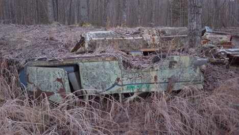 Old-rusty-abandoned-cars-embedded-in-the-ground-on-the-river-bank-of-the-Knik-river-near-Eklutna-Tailrace-near-Palmer-Alaska