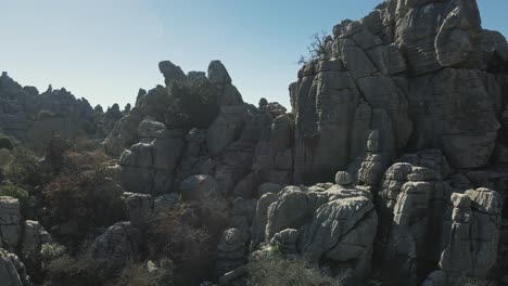 Drone-slowly-moving-upwards-at-Torcal-de-Antequera,-south-of-Spain