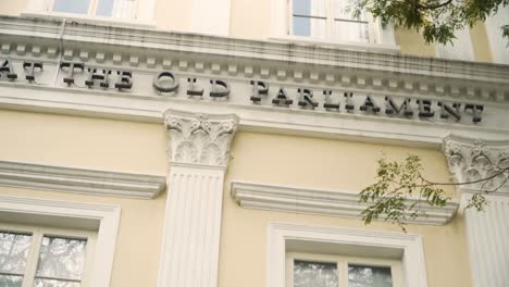 Close-Up-On-The-Historic-Building-Of-The-Arts-House-At-The-Old-Parliament-Of-Singapore---tilt--up