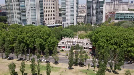 Aerial-parallax-shot-of-a-COVID-19-test-center-in-Puerto-Madero-waterfront,-Buenos-Aires