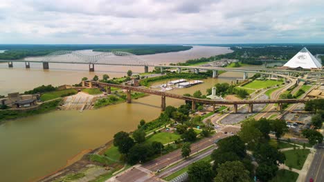Memphis-Tennessee-Riverfront-Durante-Una-Tarde-Nublada-En-Un-Día-De-Verano