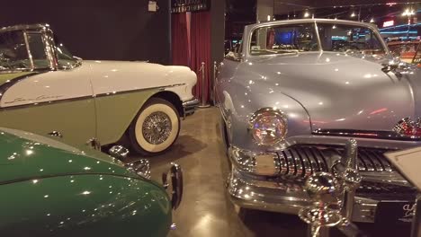 Various-vintage-classic-cars-on-an-auto-show-museum-in-Balneario-Camboriu,-Santa-Catarina,-Brazil